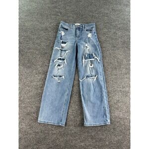 Abercrombie Fitch Girls 15/16 Blue Denim High Rise Wide Leg Distressed Skater